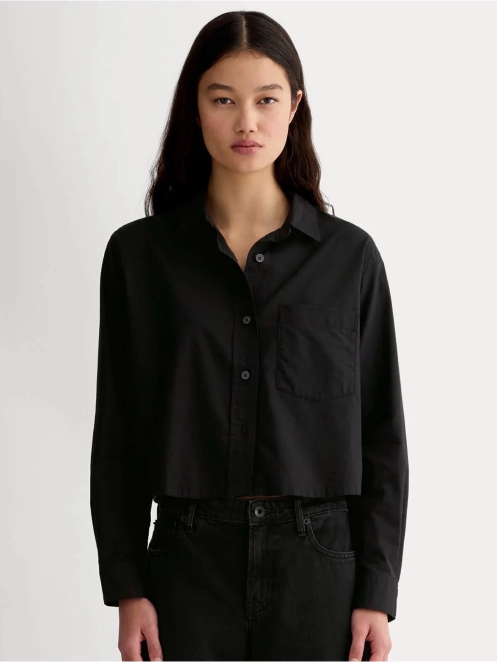 Everlane The Way Too Short Black Cropped Button-Down Shirt